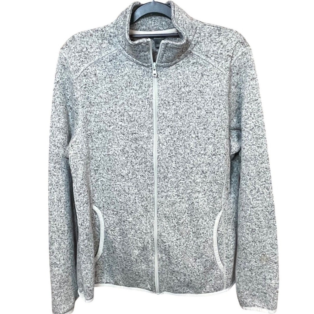 Eddie Bauer Gray Heathered Full Zip Sweater Fleece Jacket Womens XL